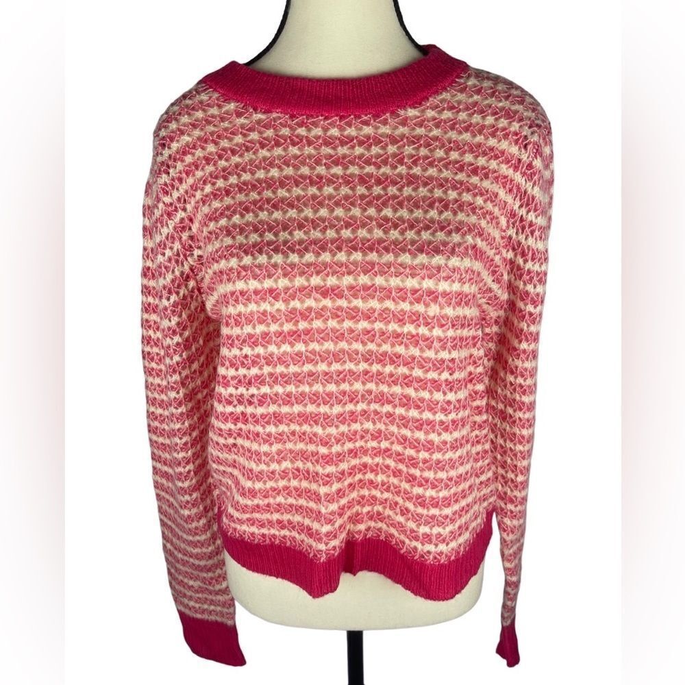 WAYF Women’s Pink & Cream Open Knit Cropped Crewneck Sweater Size: S, M &‎ L